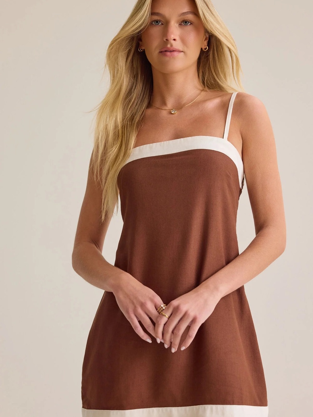 Altar'd State Brown Slip Dress with Cream Trim